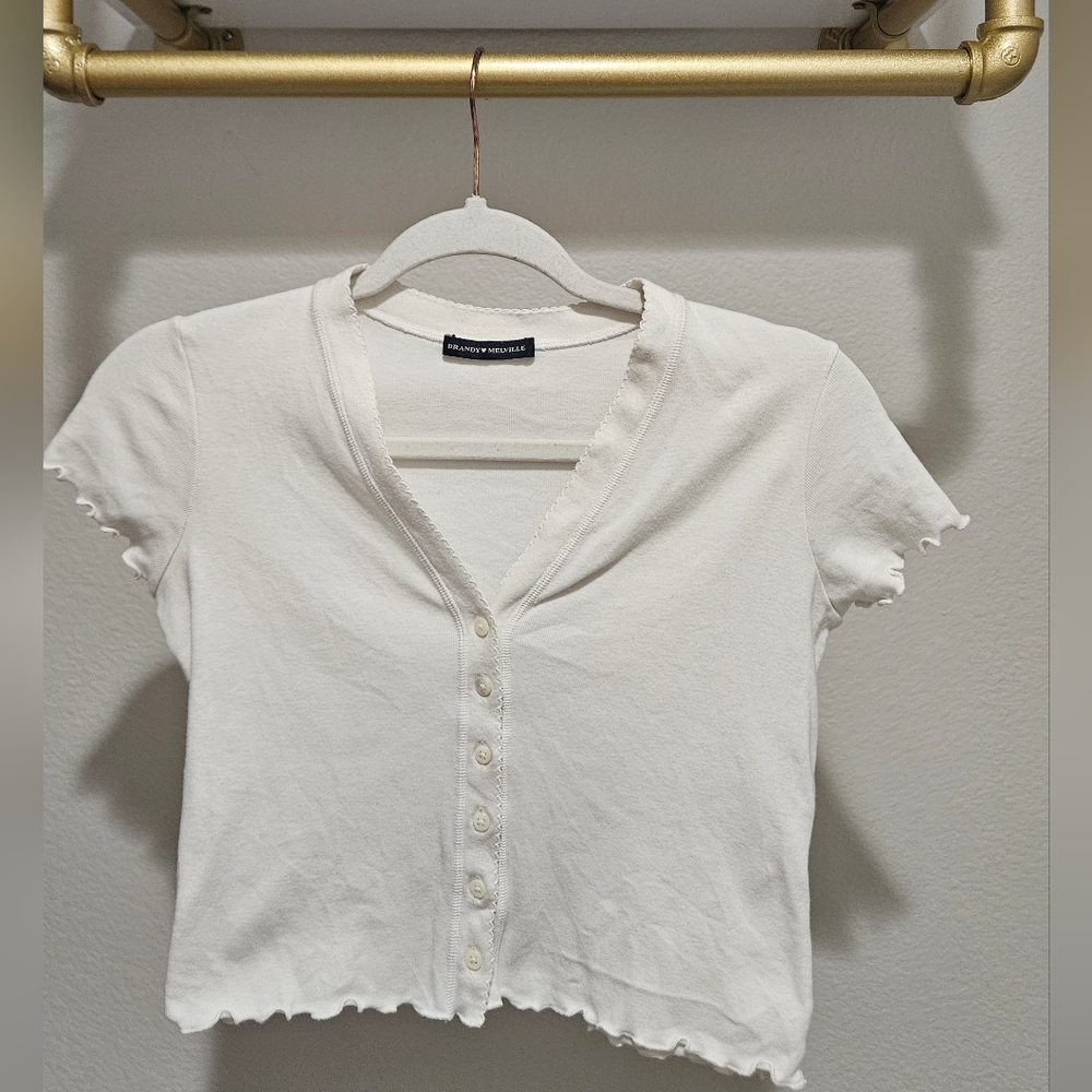 Brandy Melville White Buttoned Crop Top